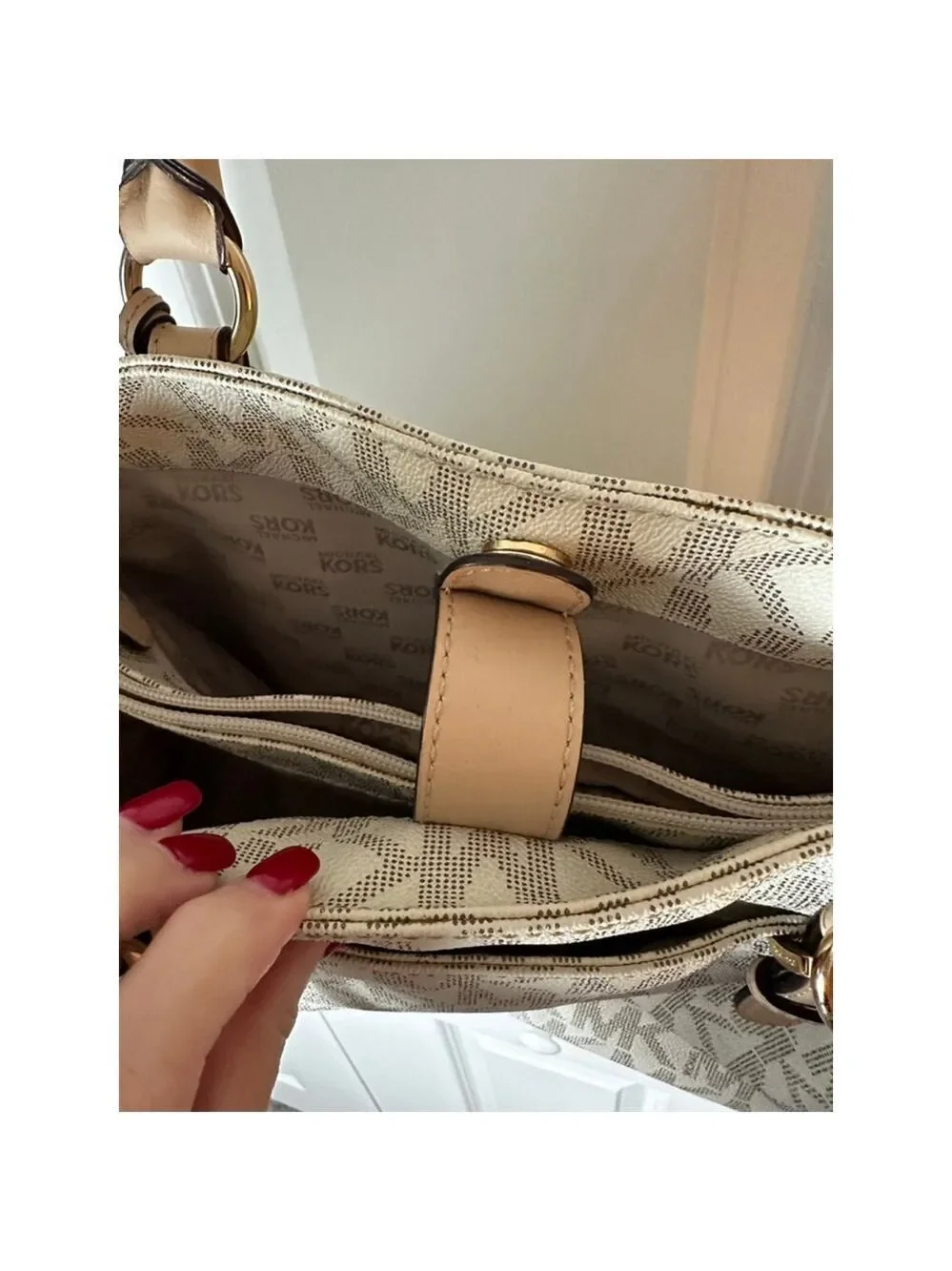 Women's Michael Kors White & Beige Monogram Tote Bag, One Size